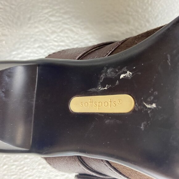 Softspots Womens 6M Brown Suede Leather Mules W Ruched Detailing & Buckle - Picture 11 of 13